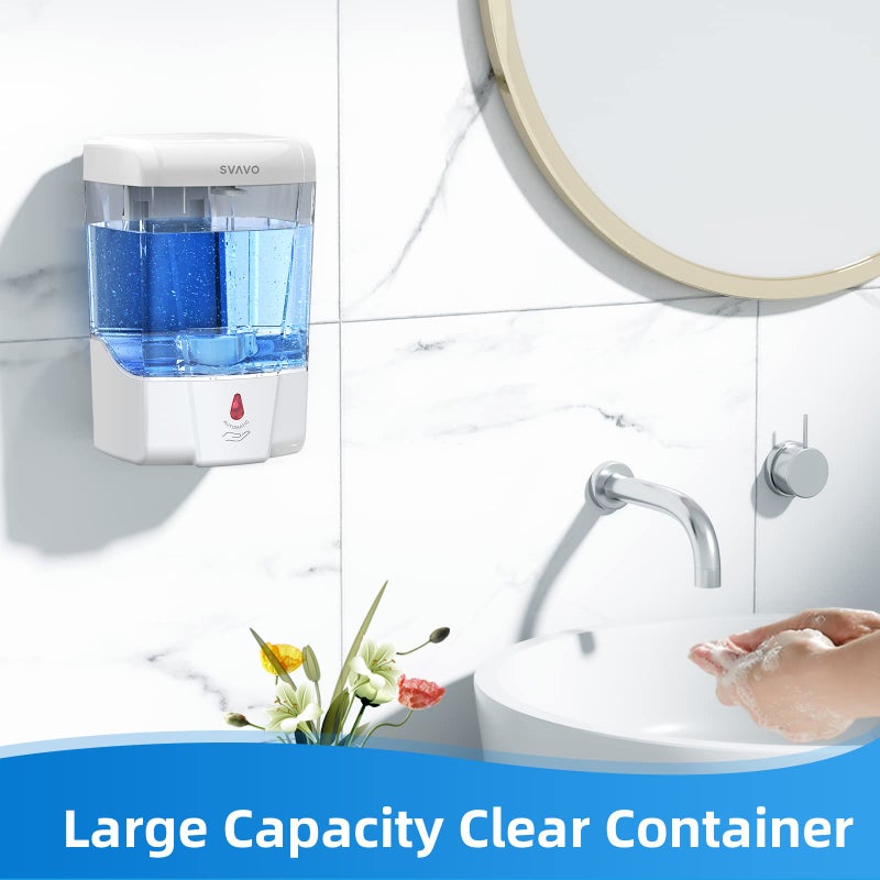 SVAVO Automatic Soap Dispenser Touchless, 21oz/600ml Soap Dispenser Wall Mount, Liquid Soap Dispensers for Hand Soap Refill, Bathroom, Kitchen, Household, Commercial Place, ABS Plastic White - Image 2
